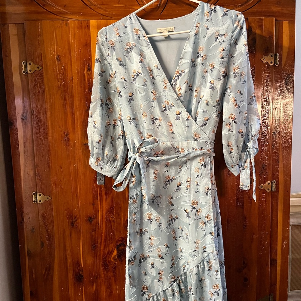 Light Blue Floral Wrap Dress